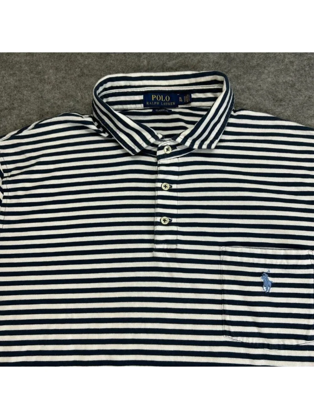 Polo Ralph Lauren Polo Shirt Mens XL Blue Gray Striped Classic Fit Pony Pocket